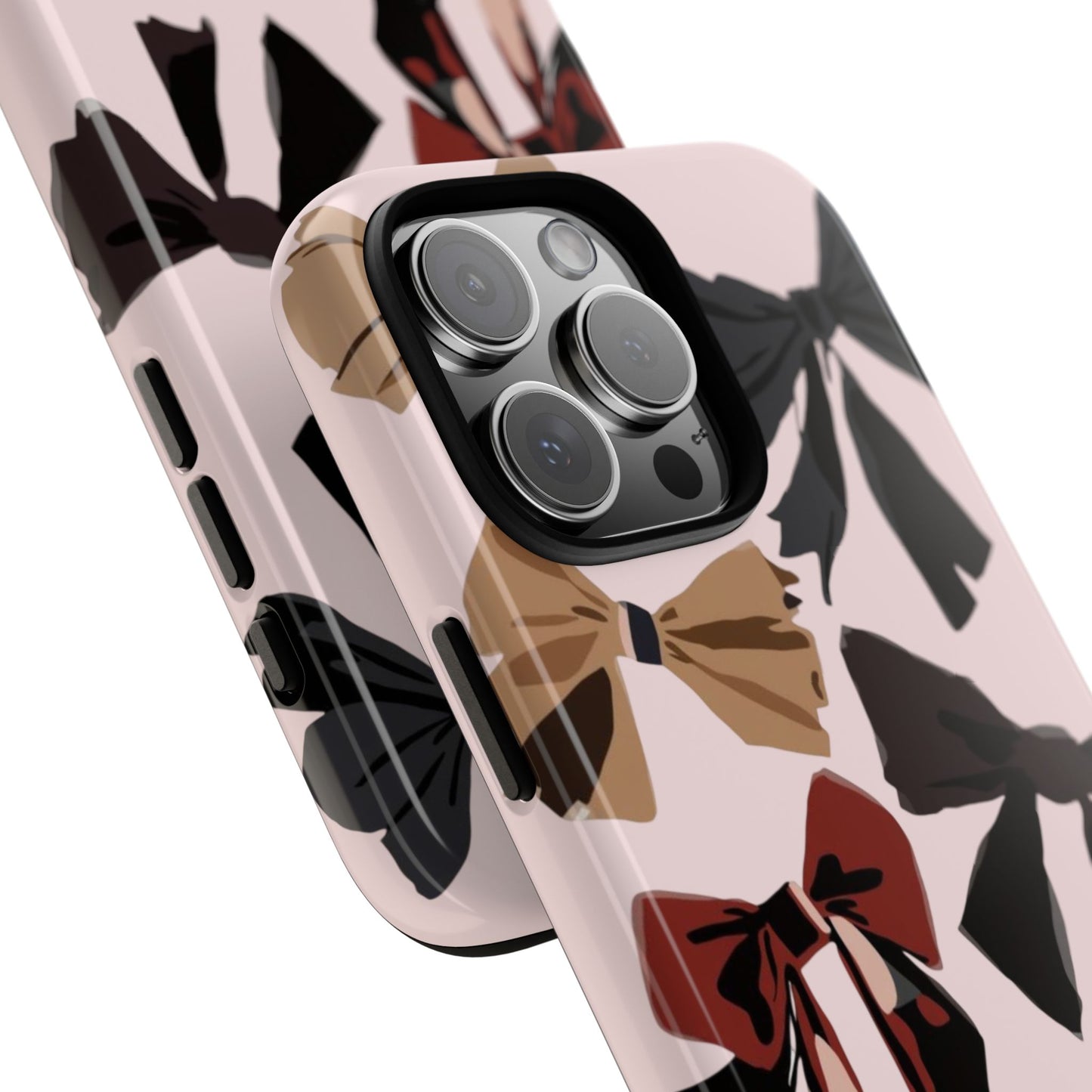 Bow Pattern Phone Case - Pink, Brown & Black Bows Protective Cover