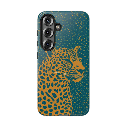 Leopard Spotlight Phone Case — Teal Gold Animal Print Protective Cover