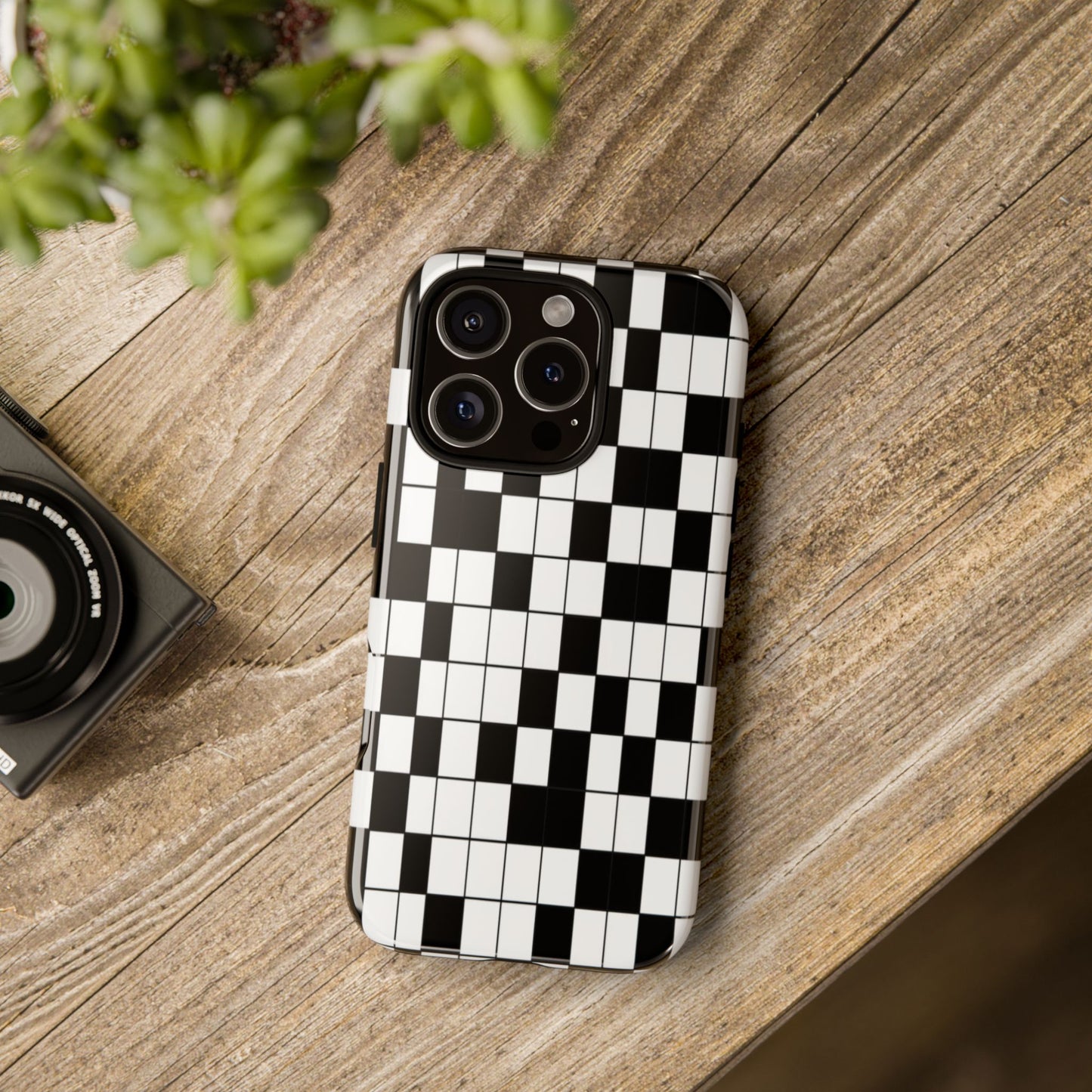 Crossword Grid Phone Case — Black & White Puzzle Pattern Tough Phone Cover