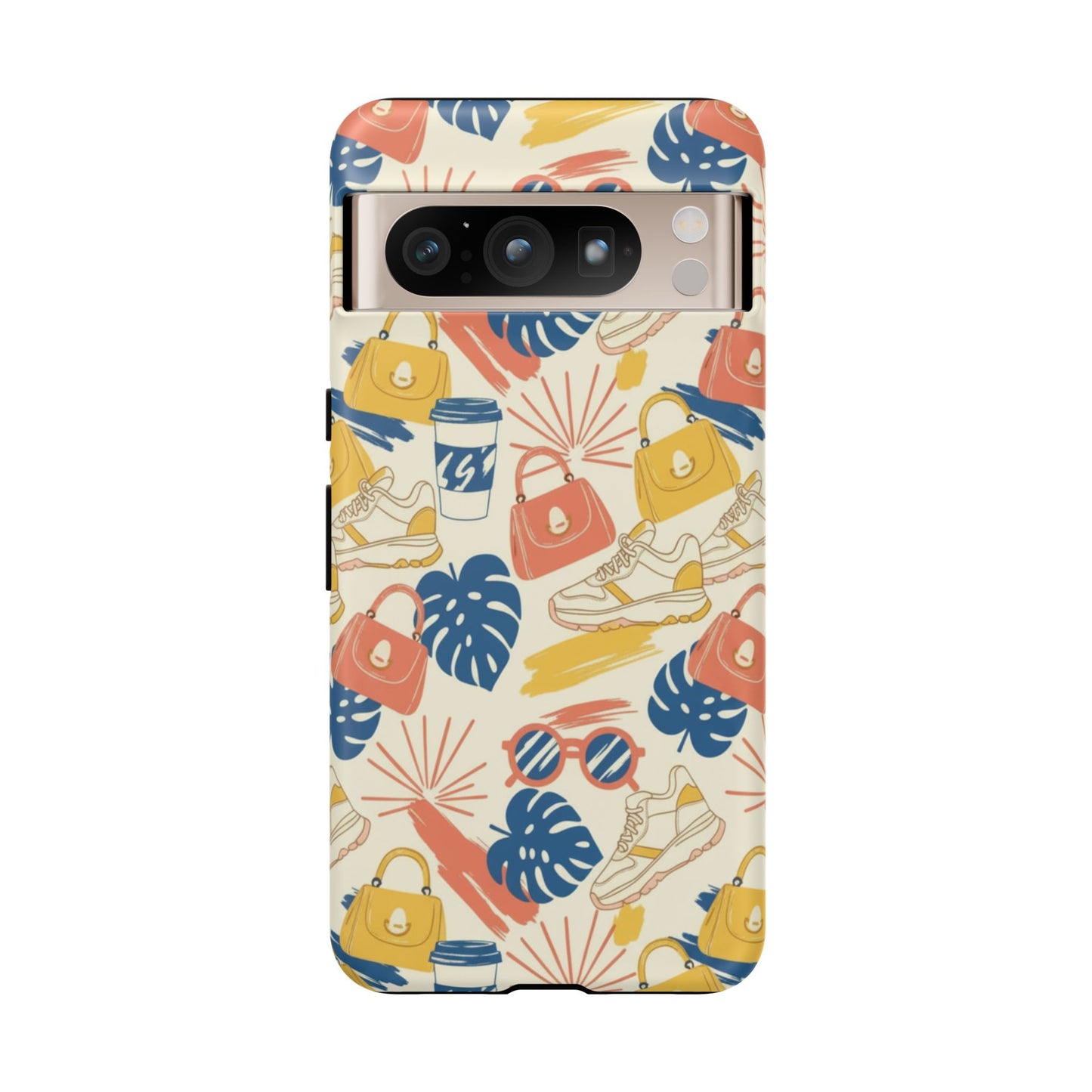 Tough Cases: Retro Summer Pattern Phone Case – Sunglasses, Sneakers & Tropical Leaves