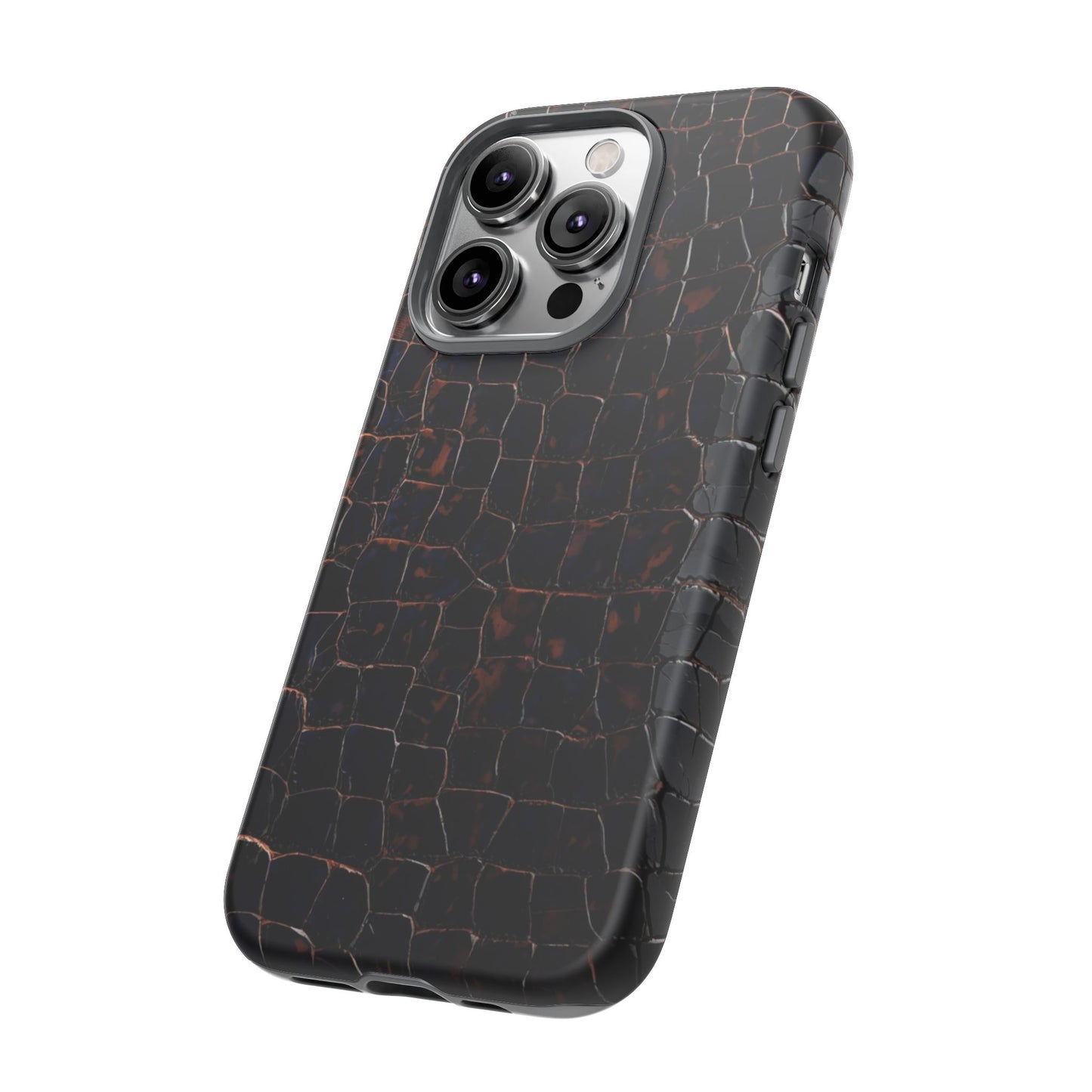 Croc-Embossed Tough Phone Case — Shockproof Black Alligator Texture