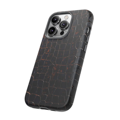 Croc-Embossed Tough Phone Case — Shockproof Black Alligator Texture