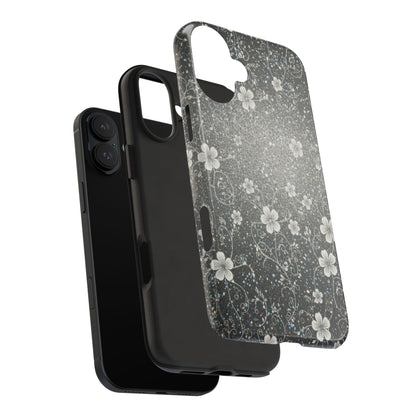 Floral Sparkle Tough Phone Case — Black & Silver Vintage Blossom