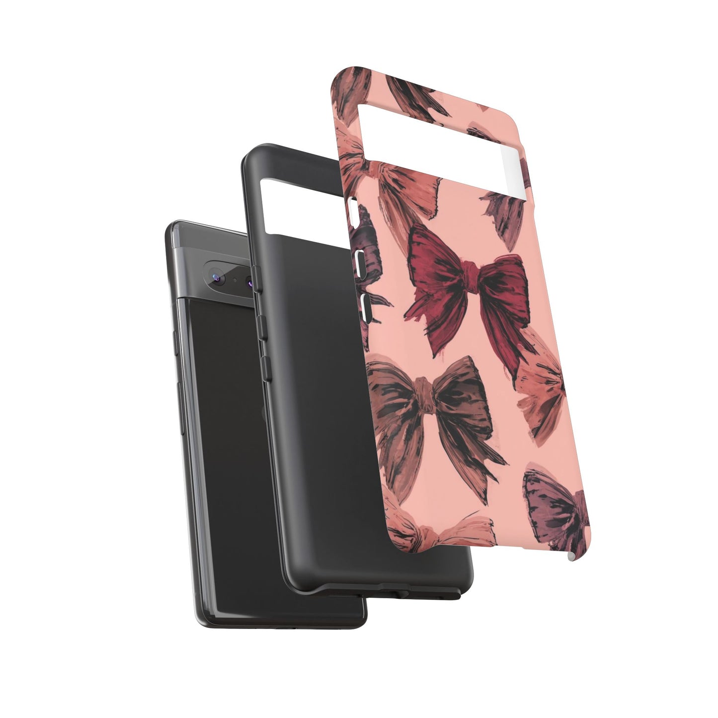 Bow Pattern Tough Phone Case — Pink Watercolor Bows Protective iPhone Cover