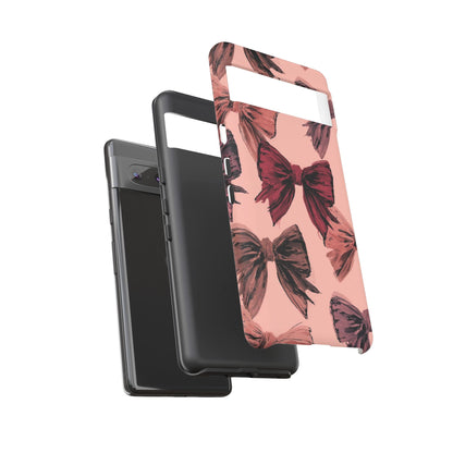 Bow Pattern Tough Phone Case — Pink Watercolor Bows Protective iPhone Cover