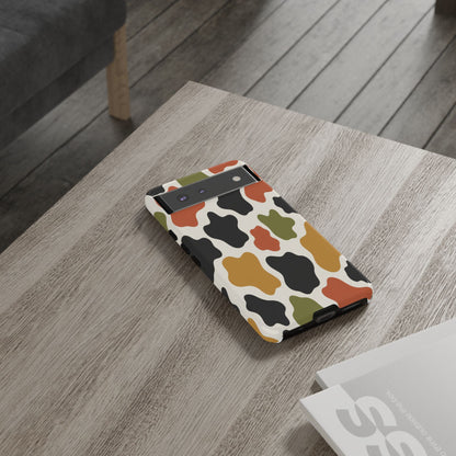 Camouflage Pattern Tough Phone Case – Retro Olive, Rust & Mustard Protective Cover