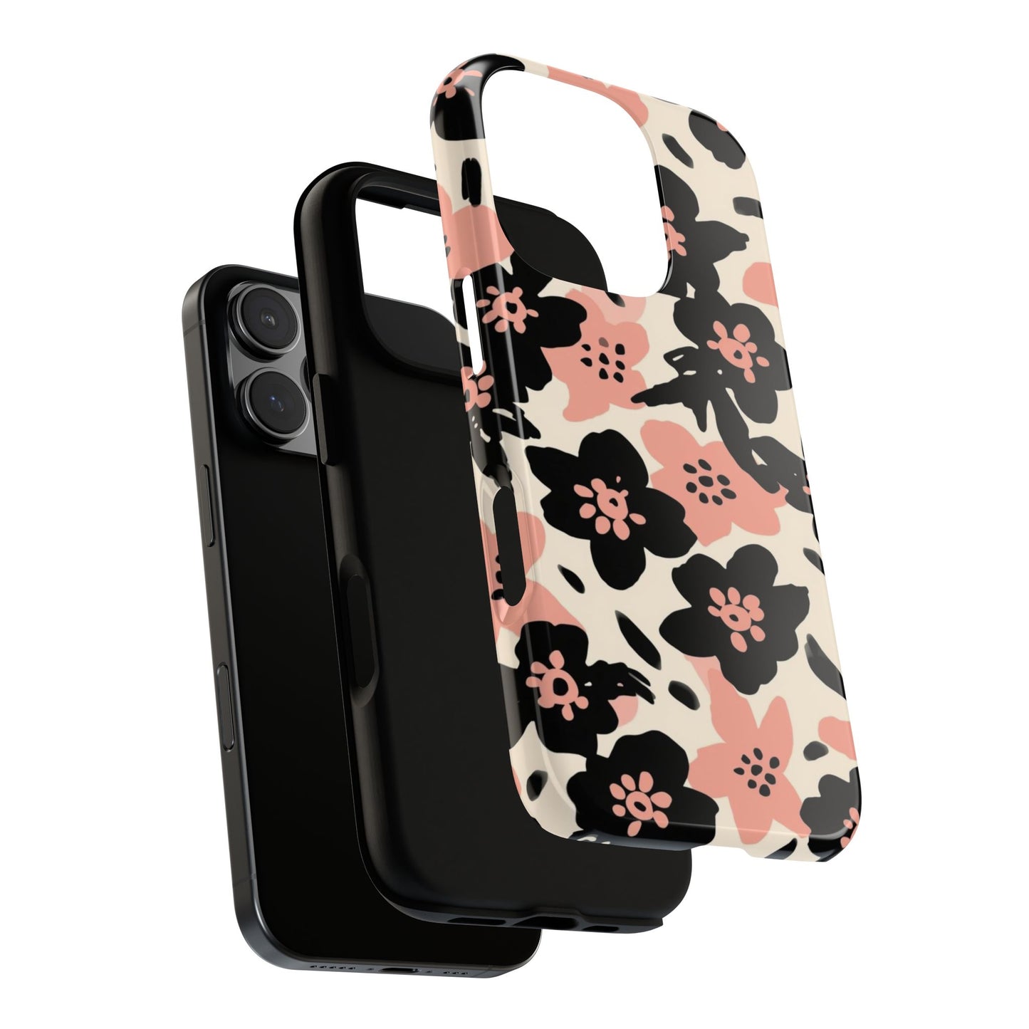 Floral Phone Case — Pink & Black Retro Blossom Protective Cover