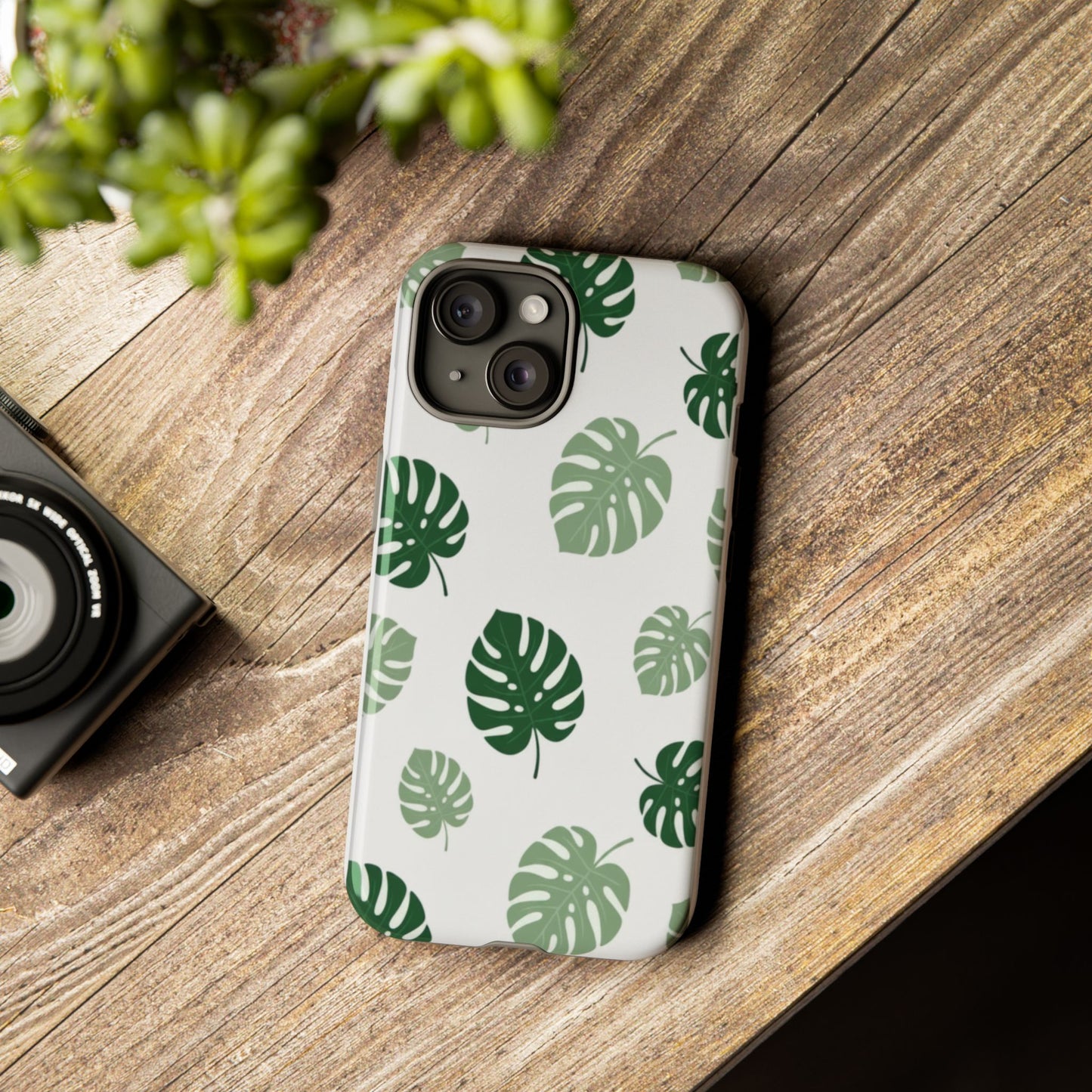 Monstera Leaf Tough Phone Case – Tropical Green Palm Pattern Protective Cover