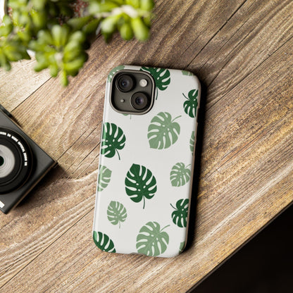 Monstera Leaf Tough Phone Case – Tropical Green Palm Pattern Protective Cover