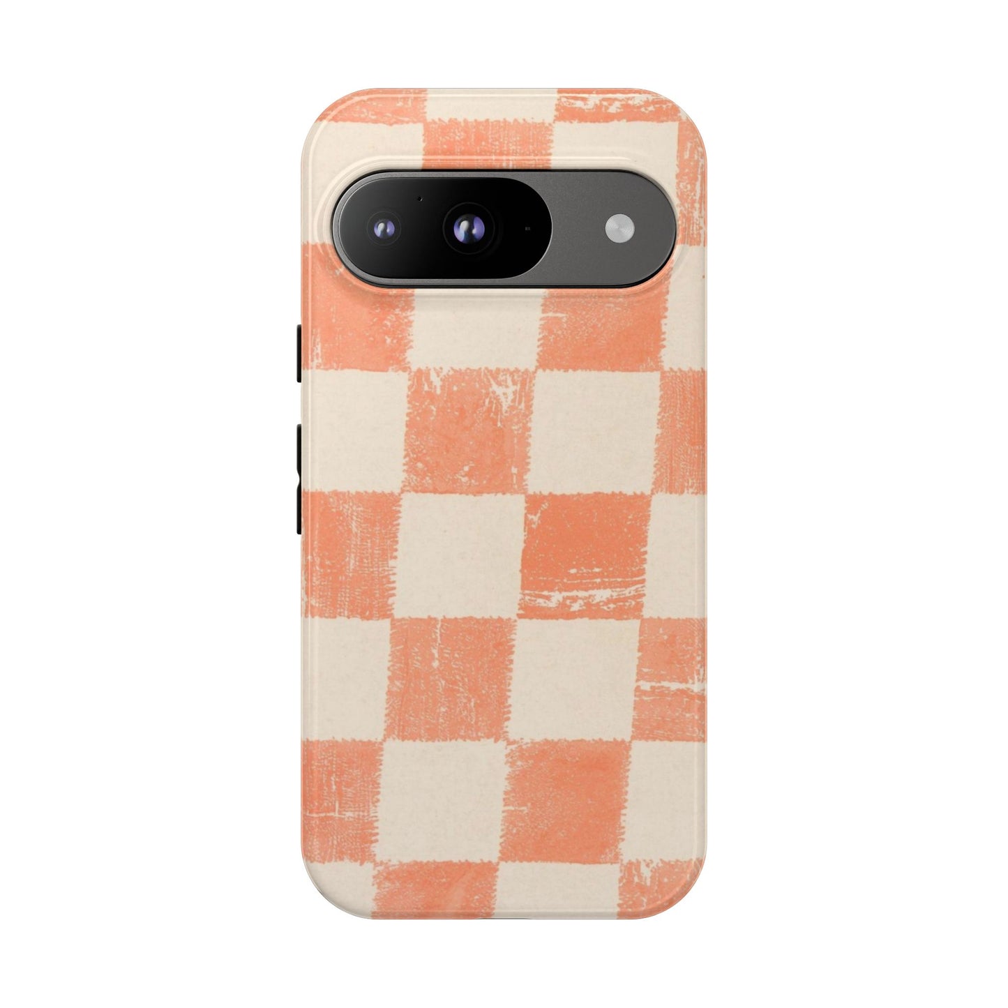 Peach Checkerboard Tough Phone Case — Retro Distressed Grid Design
