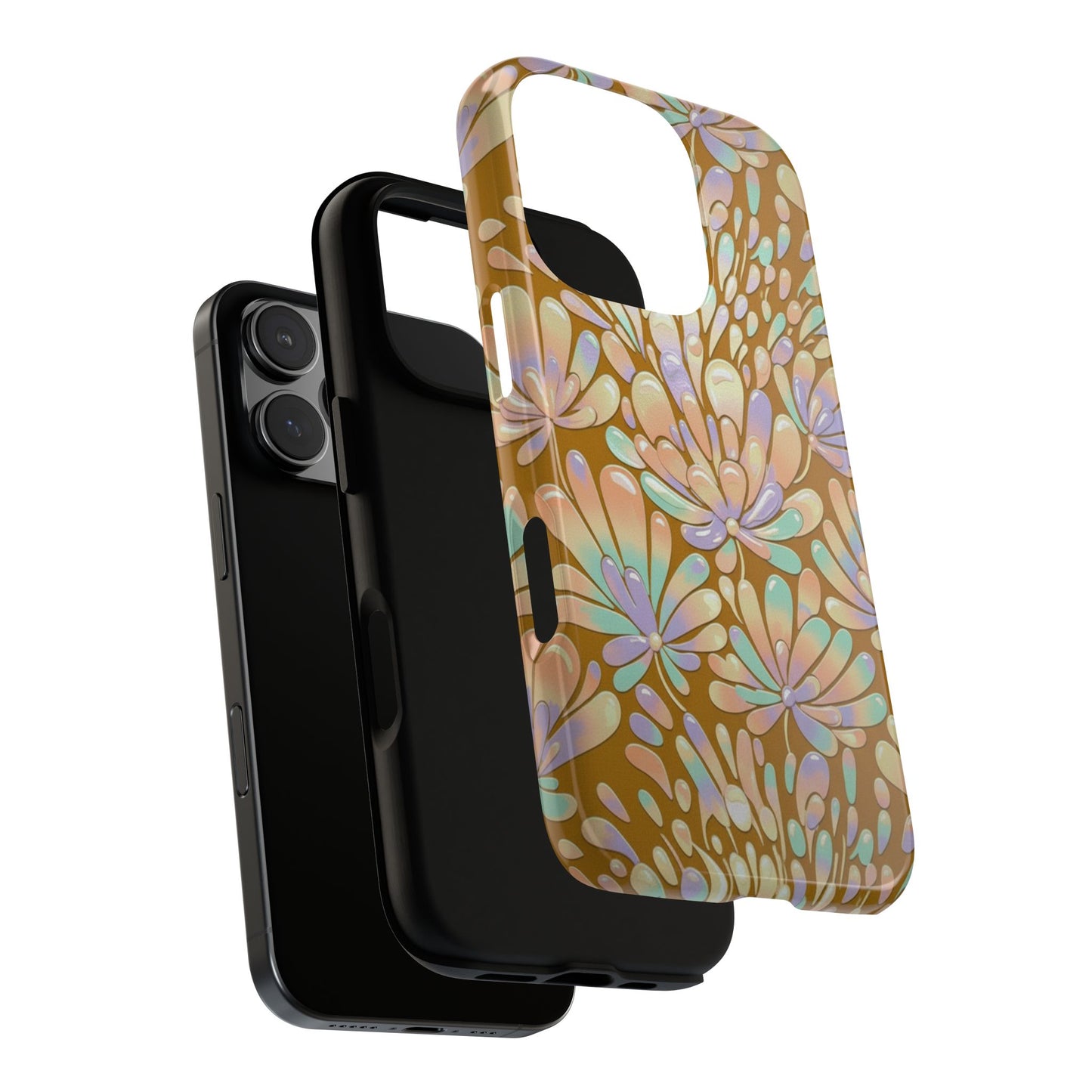 Floral Burst Tough Phone Case – Gold Pastel Botanical Protection