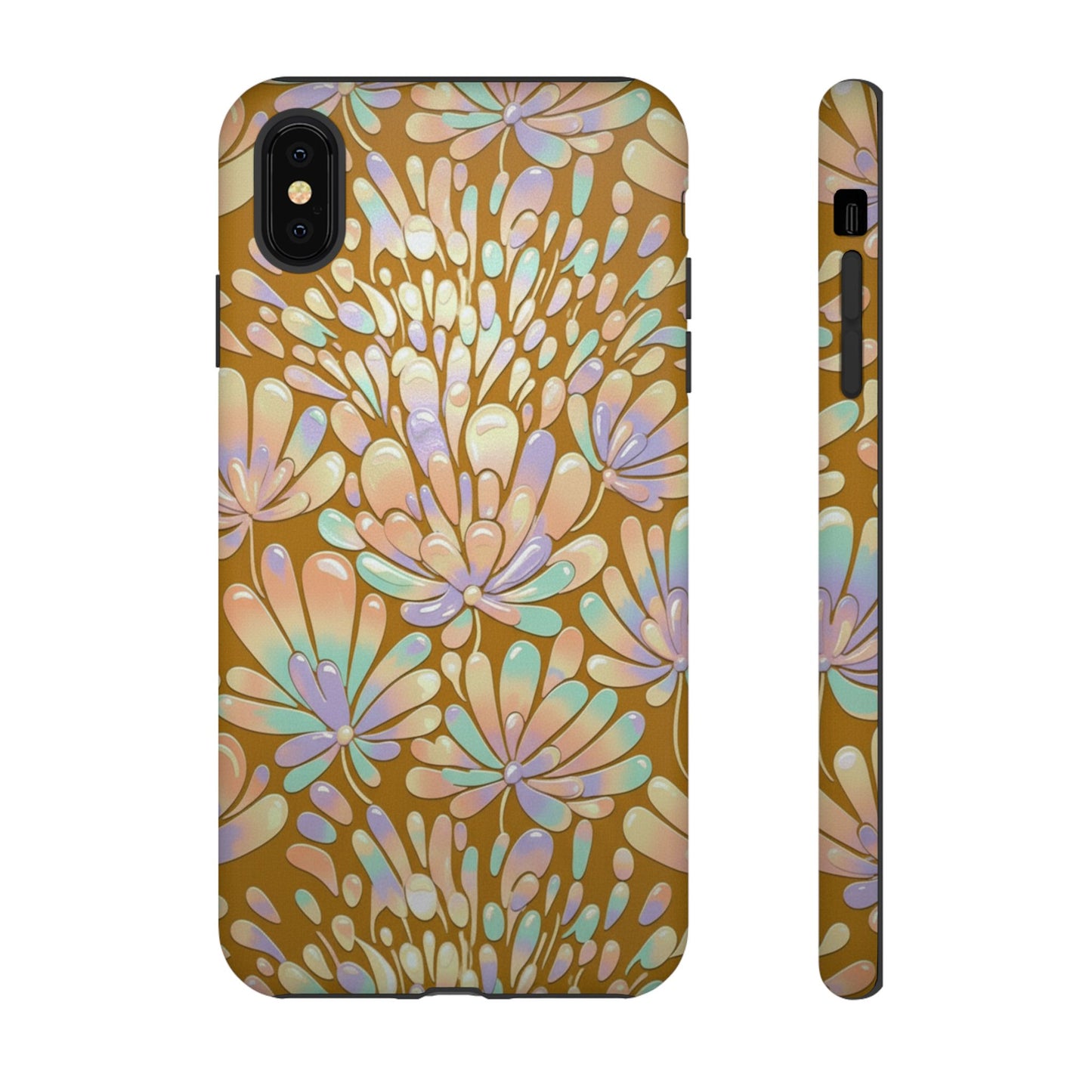 Floral Burst Tough Phone Case – Gold Pastel Botanical Protection