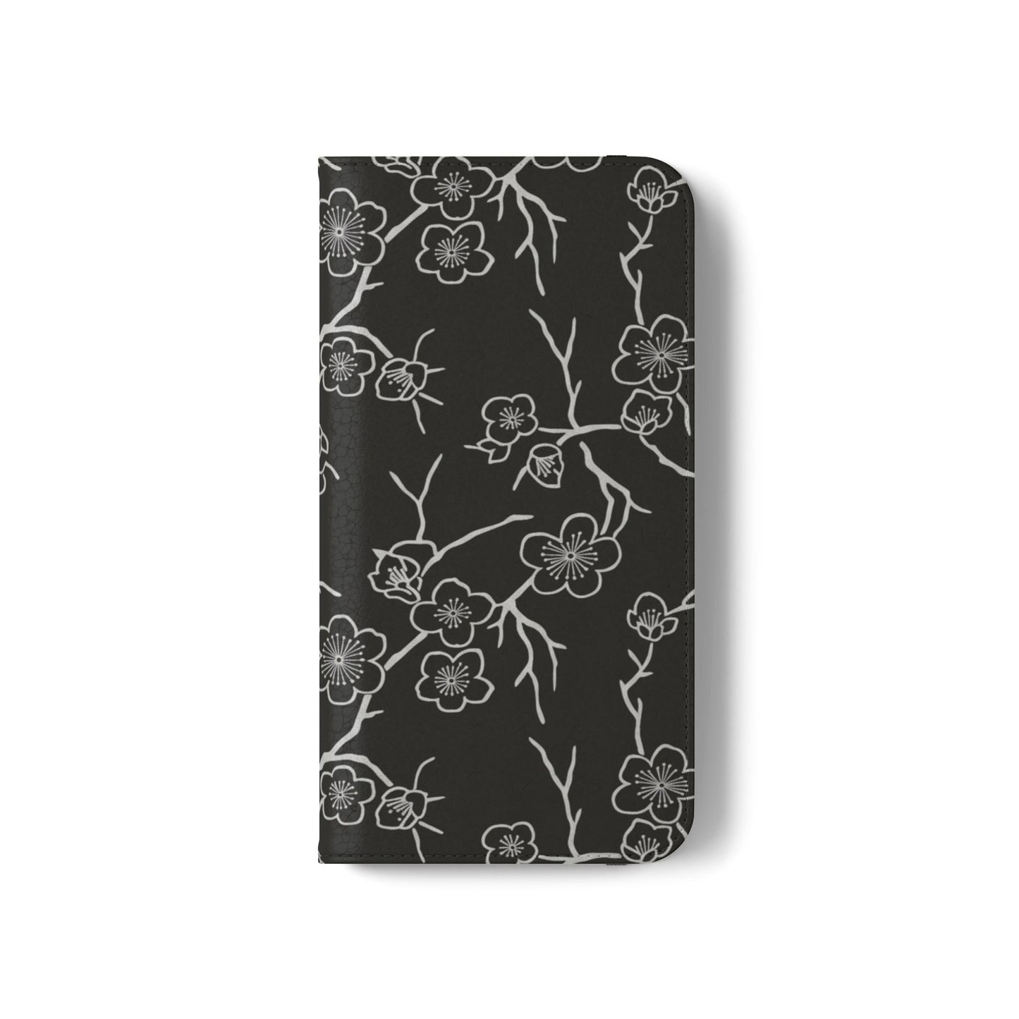 Black Cherry Blossom Flip Phone Case – Floral Wallet Flip Case with Card Slots