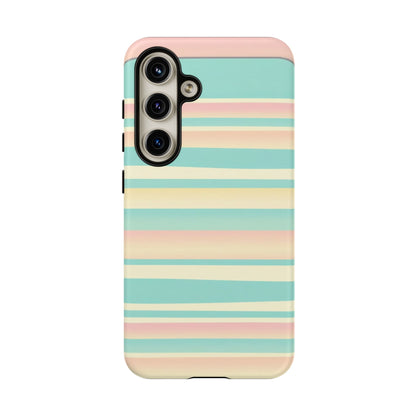 Pastel Striped Tough Phone Case — Mint, Peach & Cream Protective Cover