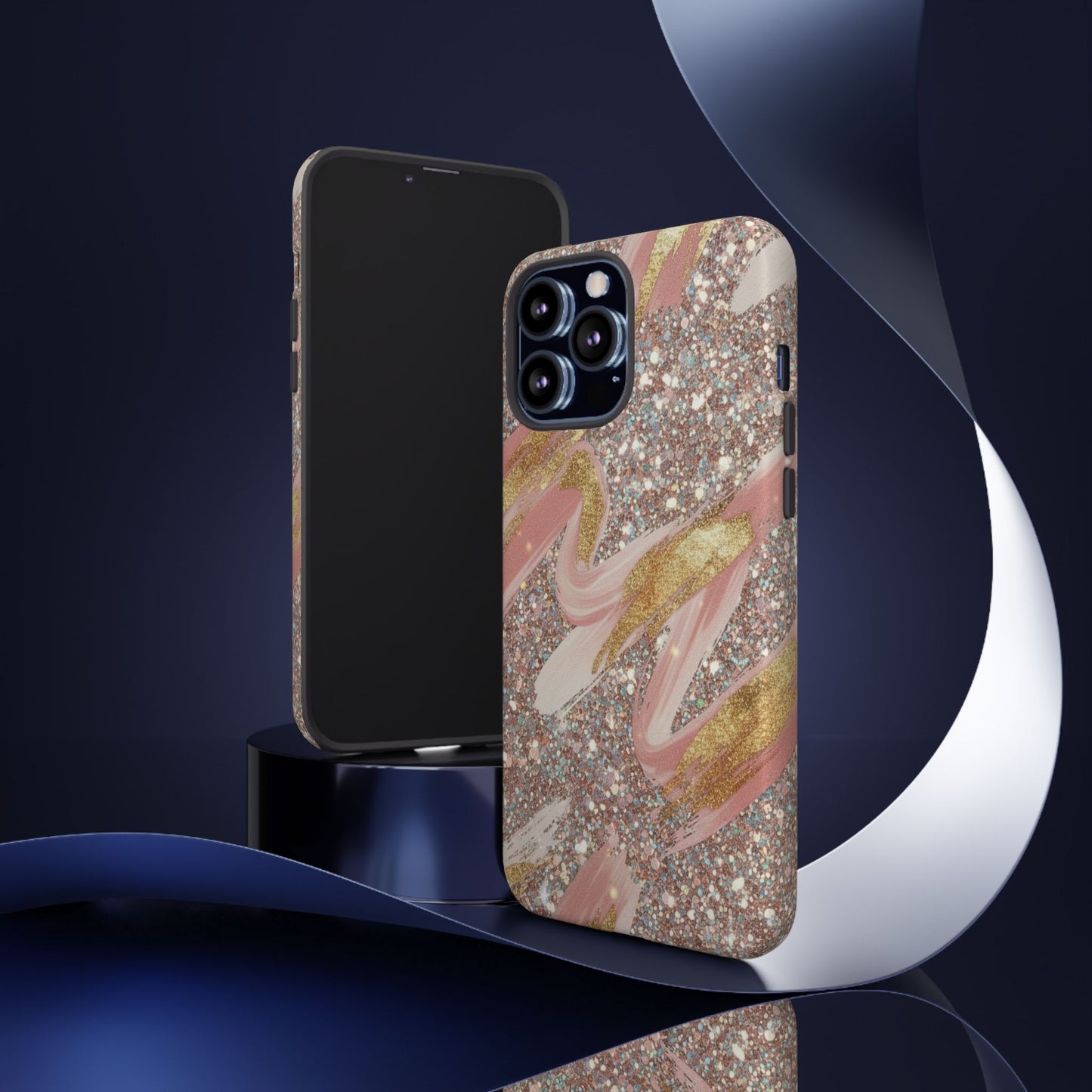 Glitter Blush Marble Phone Case — Pink Gold Swirl Tough Case