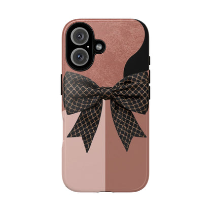 Bow Stripe Tough Phone Case – Pink Mauve Protective Cover
