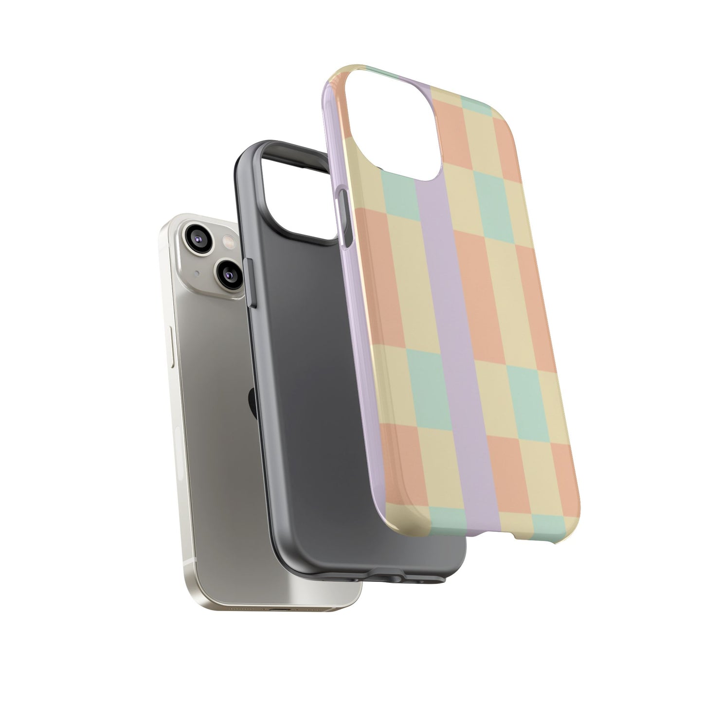 Pastel Checkered Phone Case — Retro Stripe Tough Case
