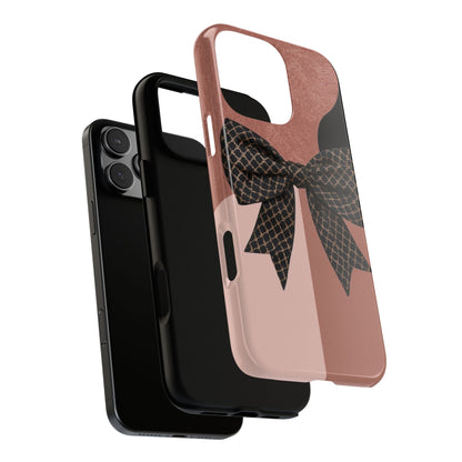 Bow Stripe Tough Phone Case – Pink Mauve Protective Cover
