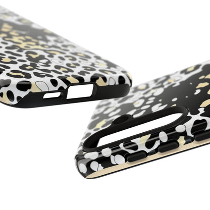 Leopard Splash Tough Phone Case — Black & Cream Animal Print Protective Cover