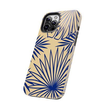 Tropical Palm Pattern Tough Phone Case — Navy Blue Fan Leaves on Sand