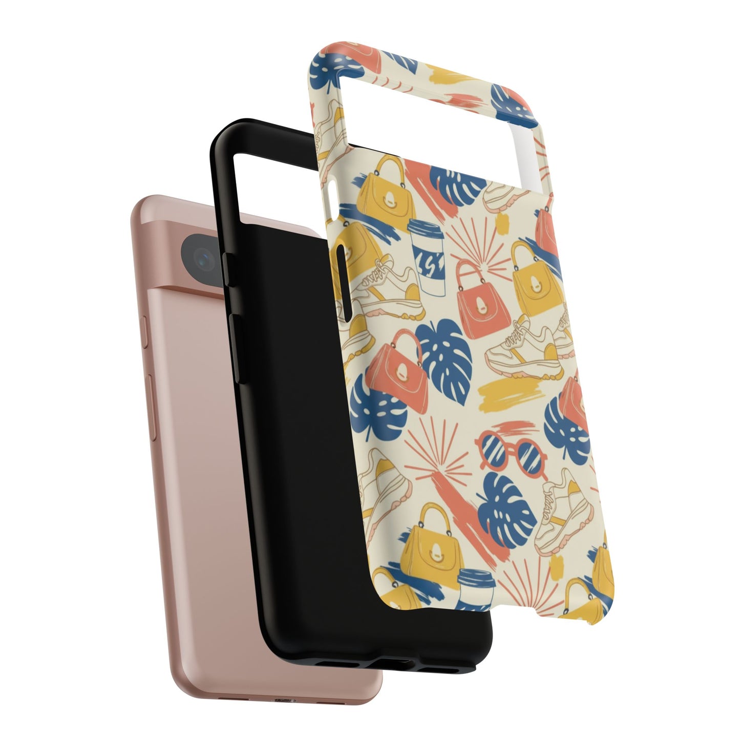 Tough Cases: Retro Summer Pattern Phone Case – Sunglasses, Sneakers & Tropical Leaves