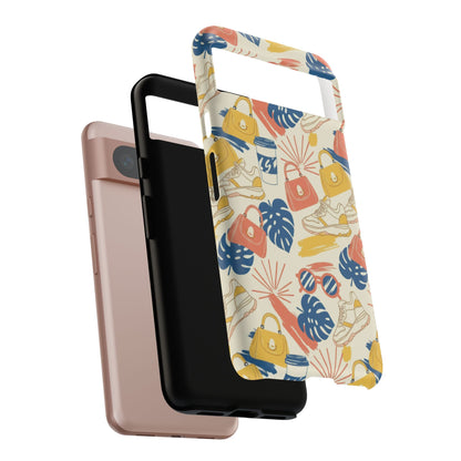 Tough Cases: Retro Summer Pattern Phone Case – Sunglasses, Sneakers & Tropical Leaves