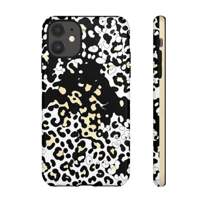 Leopard Splash Tough Phone Case — Black & Cream Animal Print Protective Cover