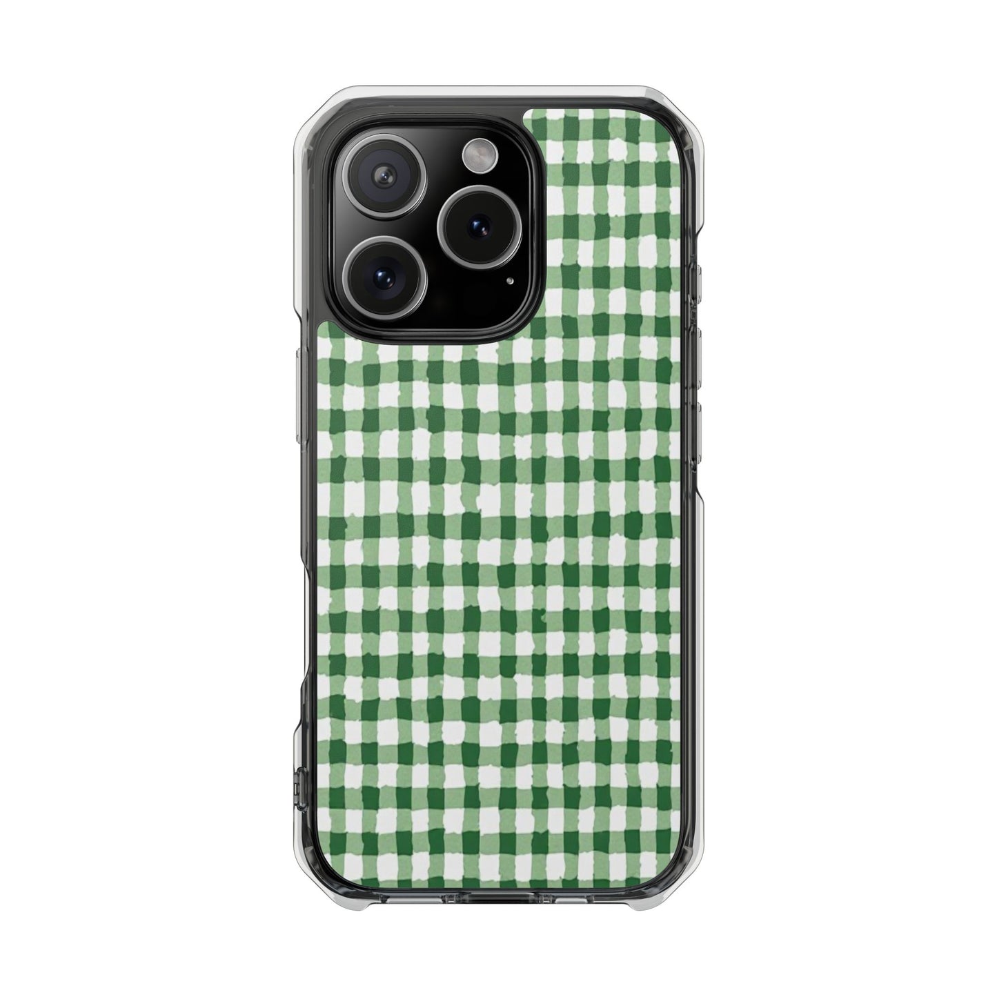Green Gingham Clear Magnetic Phone Case — Protective Impact Cover