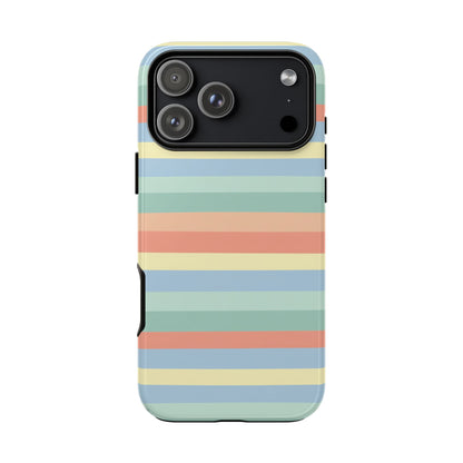 Pastel Striped Phone Case — Retro Horizontal Multi-Color Tough Case