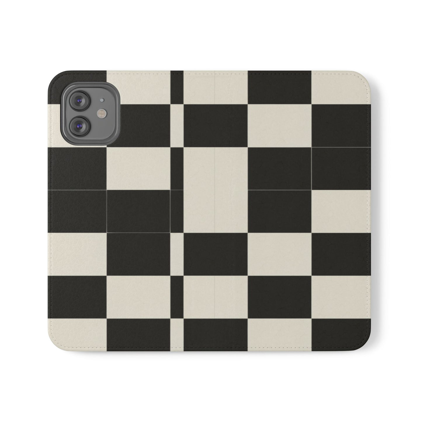 Checkered Flip Phone Case – Black & Cream Retro Grid Wallet Case