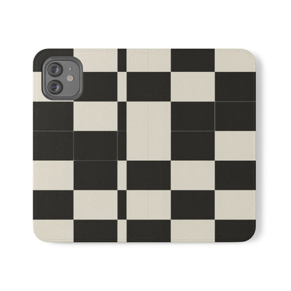 Checkered Flip Phone Case – Black & Cream Retro Grid Wallet Case