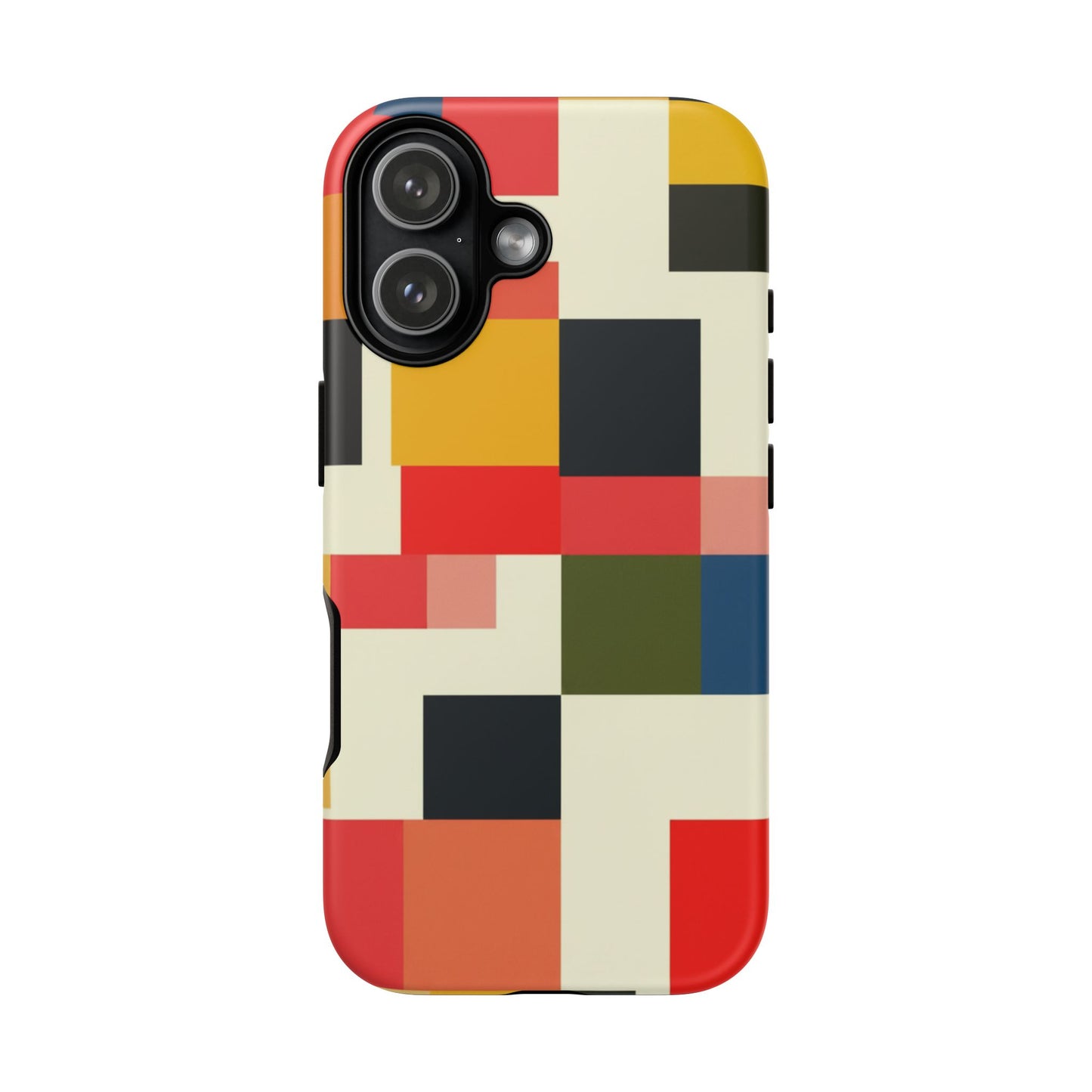 Abstract Color Block Tough Phone Case — Retro Geometric Protective Cover