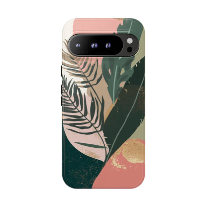 Tropical Leaf Tough Phone Case — Abstract Pink & Green Botanical Protective Cover