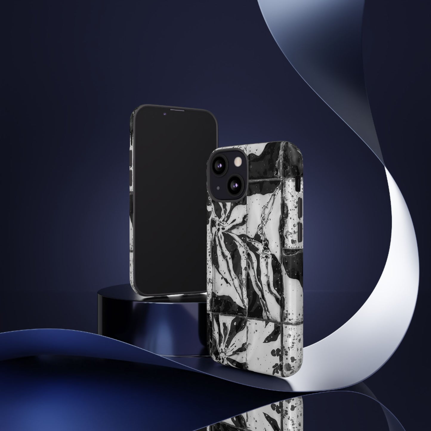 Monochrome Tile Floral Tough Phone Case