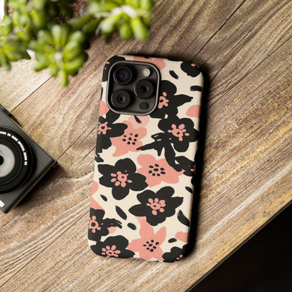 Floral Phone Case — Pink & Black Retro Blossom Protective Cover