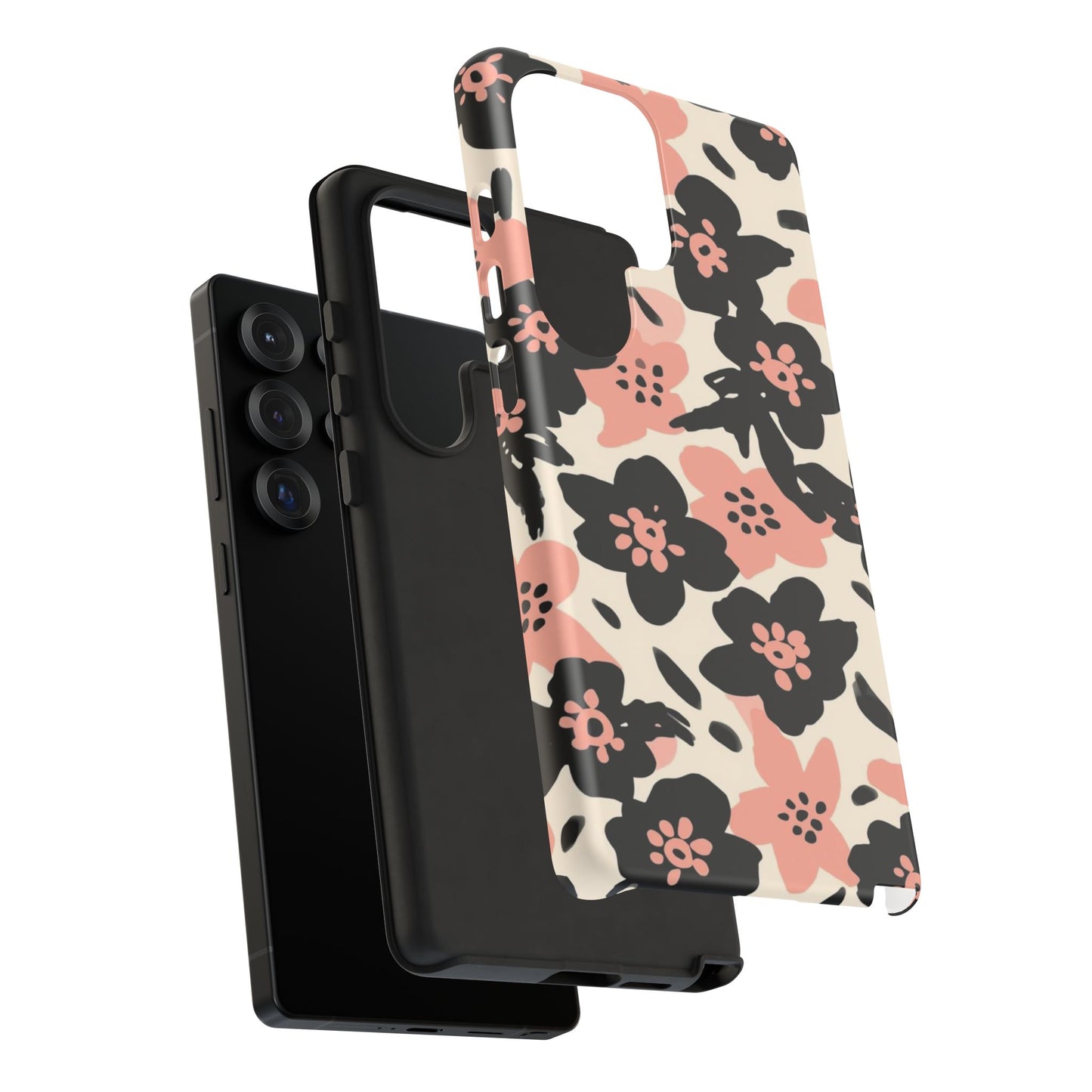 Floral Phone Case — Pink & Black Retro Blossom Protective Cover