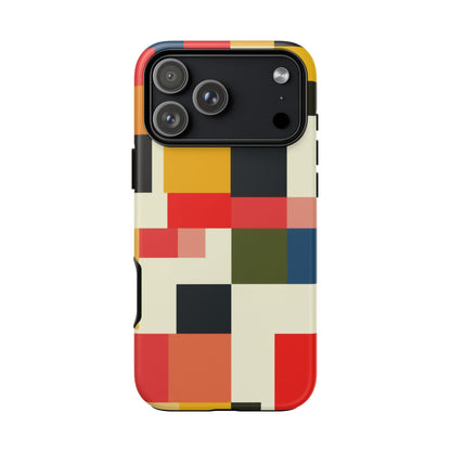 Abstract Color Block Tough Phone Case — Retro Geometric Protective Cover