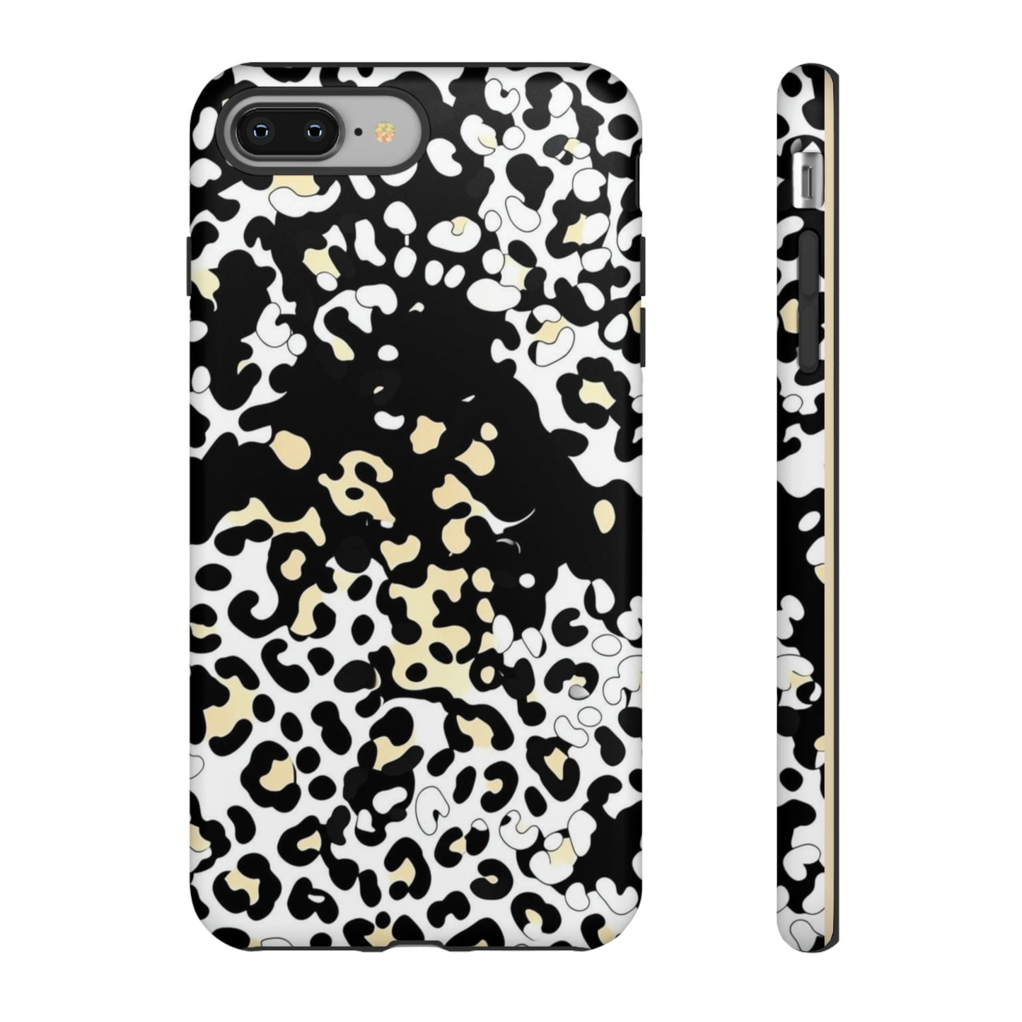 Leopard Splash Tough Phone Case — Black & Cream Animal Print Protective Cover