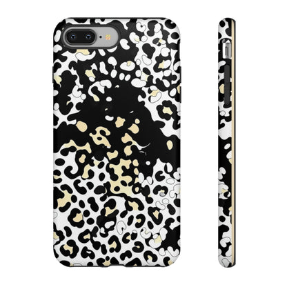 Leopard Splash Tough Phone Case — Black & Cream Animal Print Protective Cover