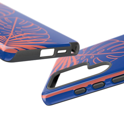 Tropical Monstera Phone Case — Blue & Coral Leaf Protective Cover