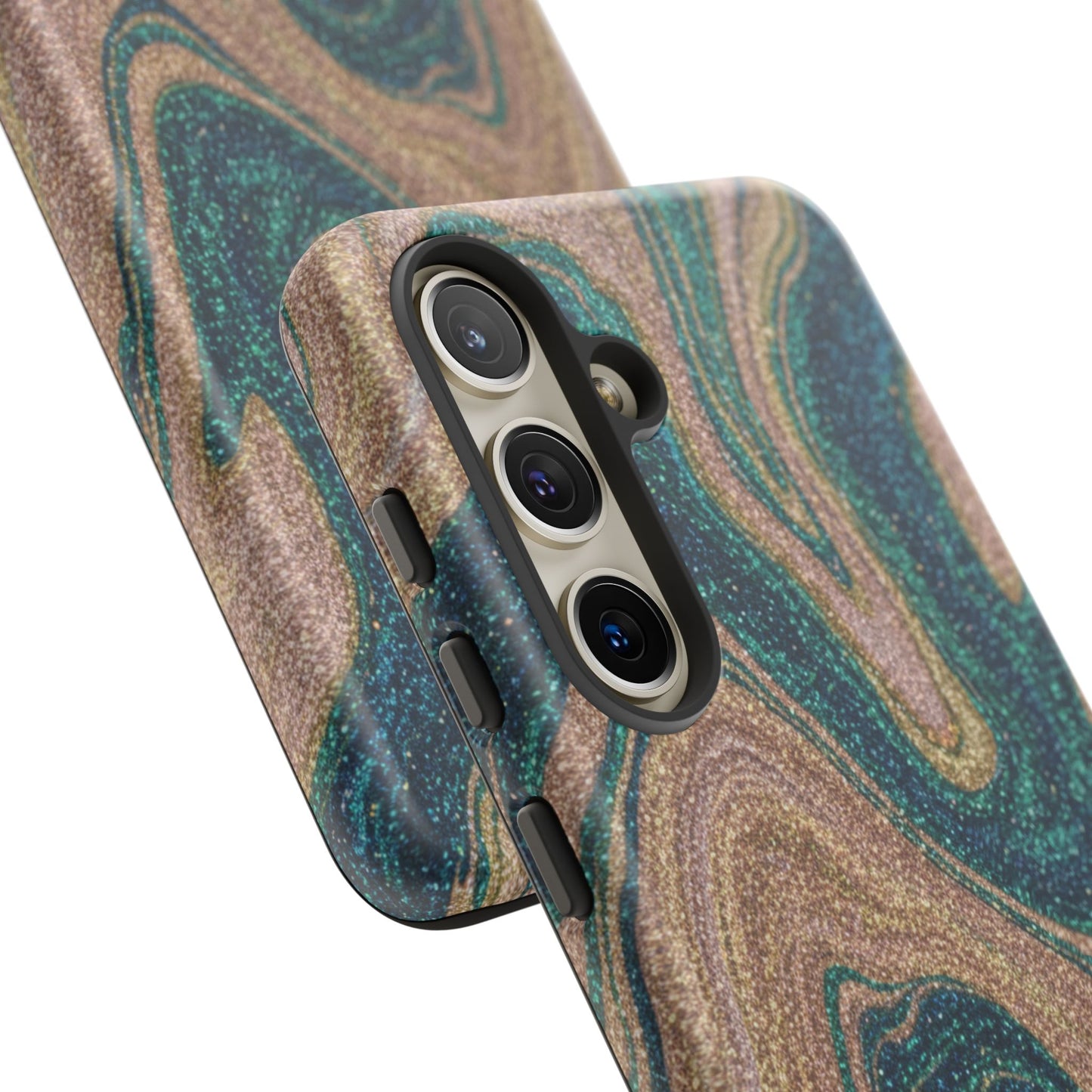 Marbled Teal & Gold Phone Case — Glitter Swirl Tough Case