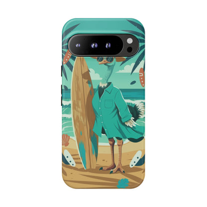 Phone Case — Retro Dressed Seagull Surfing Beach Illustration