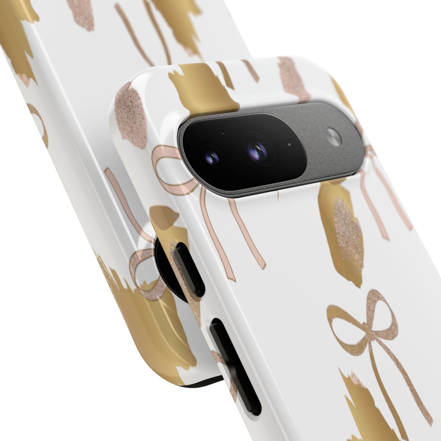 Phone Case — Gold Brushstroke & Blush Bow Pattern