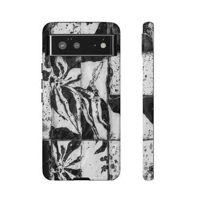 Monochrome Tile Floral Tough Phone Case