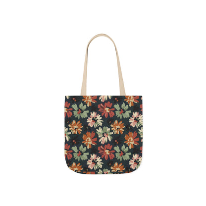 Floral Canvas Tote Bag — Vintage Autumn Daisy Print