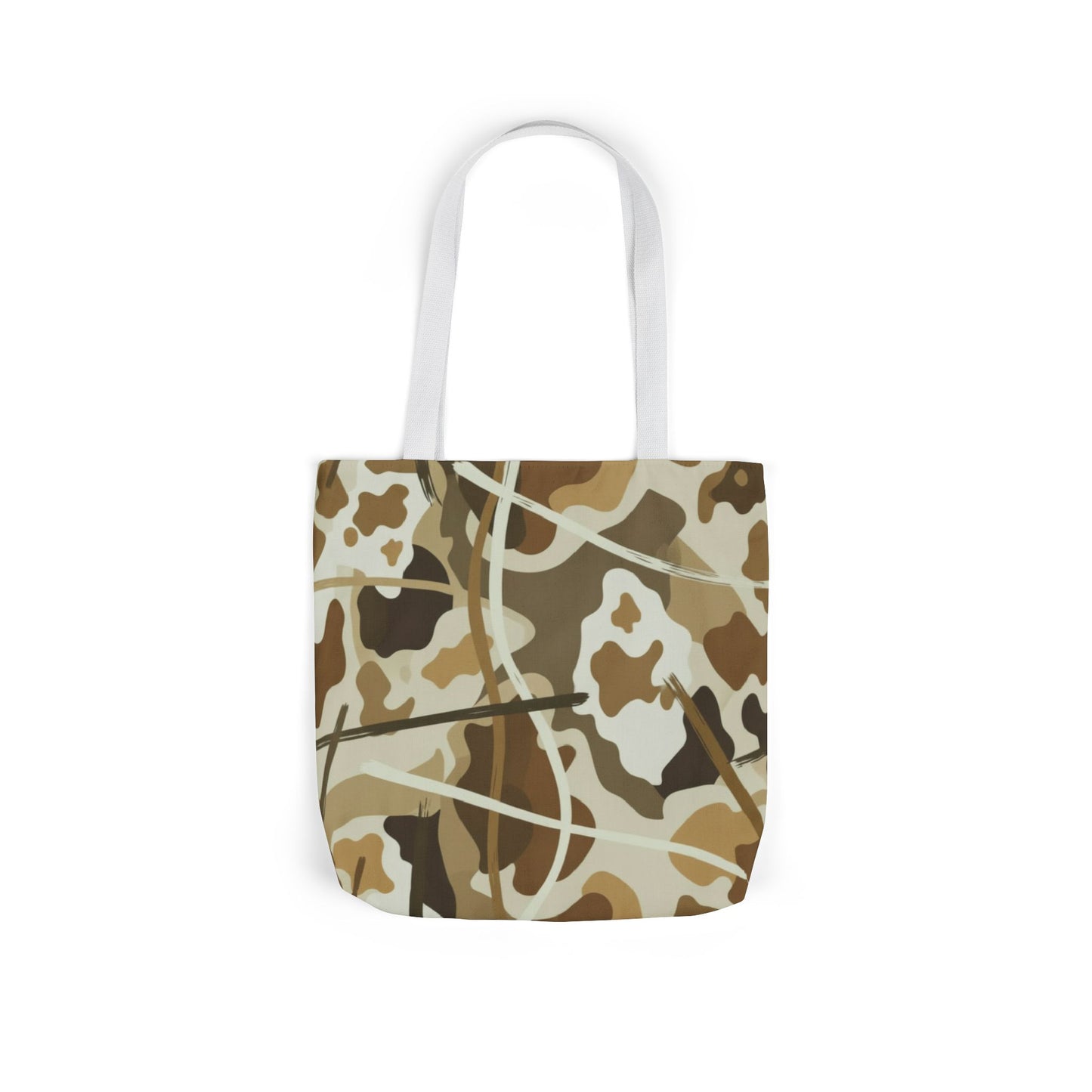 Camo Canvas Tote Bag — Beige Outdoor Pattern with 3 Color Straps