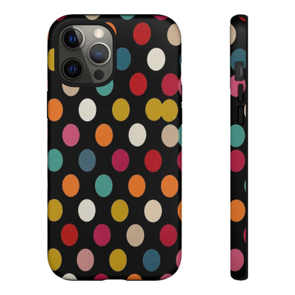 Polka Dot Tough Phone Case – Colorful Retro Dots on Black