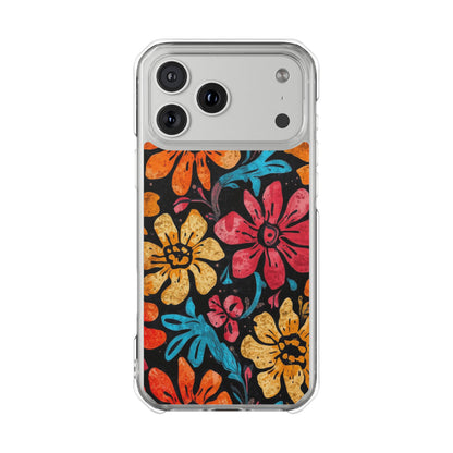 Clear Magnetic Phone Case — Retro Floral Pattern (Impact-Resistant)