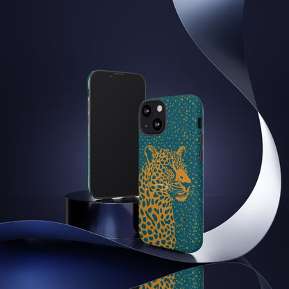 Leopard Spotlight Phone Case — Teal Gold Animal Print Protective Cover