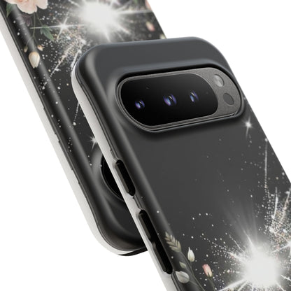 Floral Burst Phone Case — Protective Black Sparkle Design